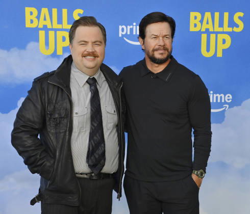 Cast members Paul Walter Hauser (L) and Mark Wohlberg attend the premiere of the motion picture sports comedy Balls Up at the Harmony Gold Theater in Los Angeles on Tuesday, April 14, 2026. Storyline: Two marketers pitch a bold new condom World Cup sponsorship. After a booze-fueled scandal, they must outrun chaos to survive.  LAP2026041427 JIMxRUYMEN