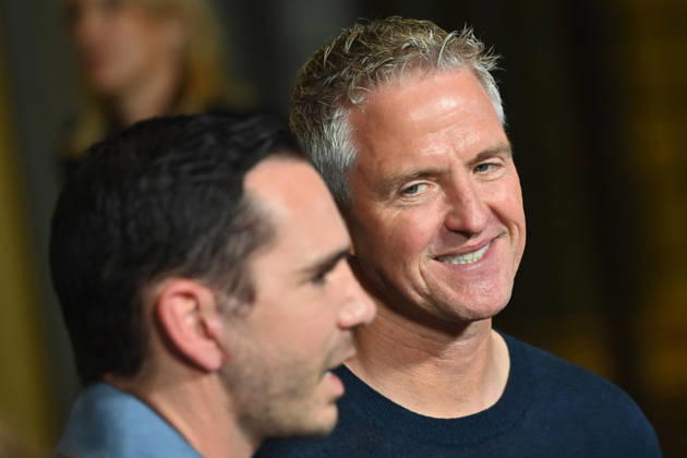 v.re:Ralf SCHUMACHER mit Partner Etienne BOUSQUET CASSAGNE. Muenchner Programmpraesentation SKY SPOTLIGHT, Sky Originals am 15.04.2026 im Hotel Bayerischer Hof.