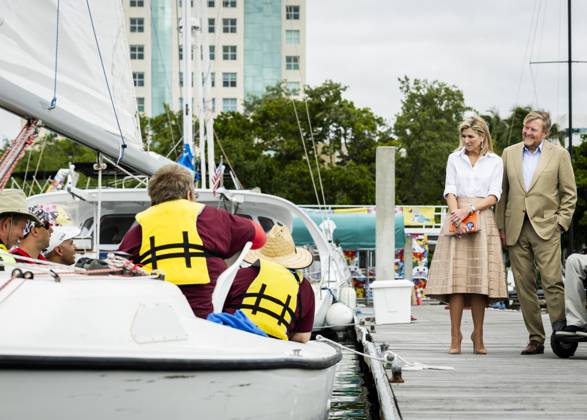 MIAMI - King Willem-Alexander and Queen Maxima are being shown around the Shake-a-Leg Marina, where they receive an explanation of the work of this organization that makes water sports accessible to people with disabilities. The visit was part of a three-day working visit to Philadelphia, Washington D.C., and Miami in the United States (US). REMKO DE WAAL ANP netherlands out - belgium out  Copyright: xx x555864515x originalFilename: 555864515.jpg