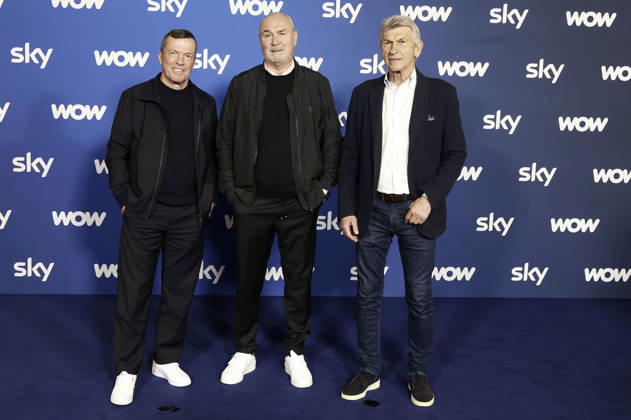 Lothar Matthäus, Raimond Aumann und Klaus Augenthaler bei der Programmpräsentation Sky Spotlight im Hotel Bayerischer Hof. München, 15.04.2026