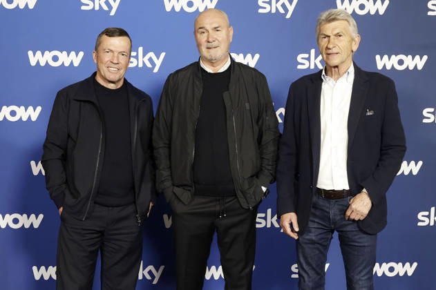 Lothar Matthäus, Raimond Aumann und Klaus Augenthaler bei der Programmpräsentation Sky Spotlight im Hotel Bayerischer Hof. München, 15.04.2026