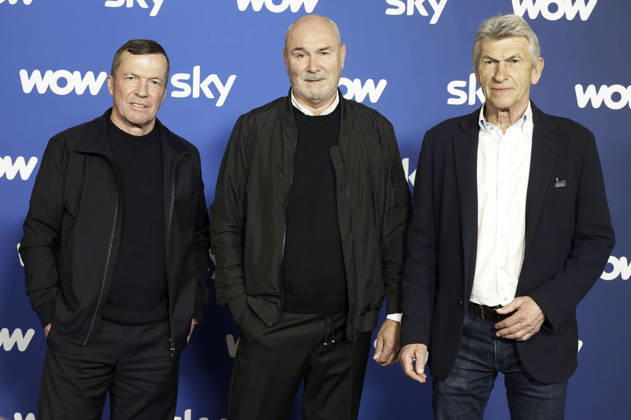 Lothar Matthäus, Raimond Aumann und Klaus Augenthaler bei der Programmpräsentation Sky Spotlight im Hotel Bayerischer Hof. München, 15.04.2026