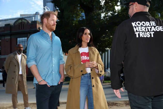 HARRY AND MEGHAN AUSTRALIA VISIT, Prince Harry and Meghan, the Duke and Duchess of Sussex participate in the Scar Tree Walk at Birrarung Marr during a visit to Australia, Melbourne, Thursday, April 16, 2026. ( NO ARCHIVING MELBOURNE VICTORIA AUSTRALIA  Copyright: xCONxCHRONISx 20260416138204159480
