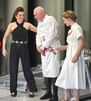 April 15, 2026, New York, New York, USA: Actors FRANCESCA FARIDANY, PATRICK PAGE and OLIVIA REIS seen at the curtain call for the Off-Broadway show of Titus Andronicus held at the Red Bull Theater at The Pershing Square Signature Center. New York USA - ZUMAk03_ 20260415_zaf_k03_008 Copyright: xNancyxKaszermanx