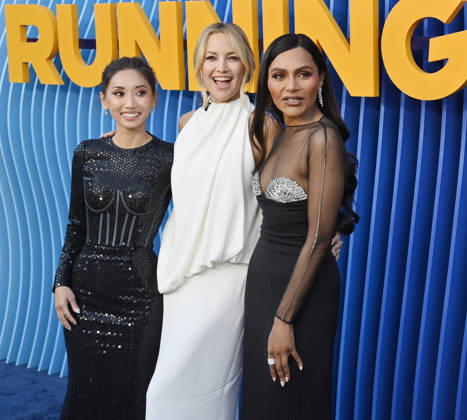 Cast members Brenda Song, Kate Hudson, and Mindy Kaling (L-R) attend the premiere of Netflix s Season 2 TV series sport comedy Running Point at the Egyptian Theatre in the Hollywood section of Los Angeles on Wednesday, April 15, 2026..Storyline: Isla Gordon, overlooked her whole life, is appointed President of the LA Waves basketball team, a family business, when her brother enters rehab. She aims to prove she is the right choice despite skepticism.  LAP2026041514 JIMxRUYMEN