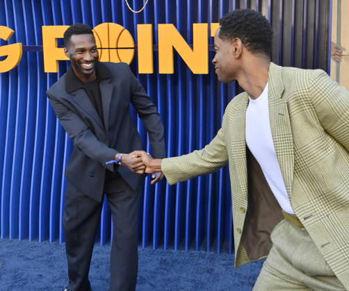 Cast members Justin Hurt-Dunkley (L) and Jay Ellis attend the premiere of Netflix s Season 2 TV series sport comedy Running Point at the Egyptian Theatre in the Hollywood section of Los Angeles on Wednesday, April 15, 2026..Storyline: Isla Gordon, overlooked her whole life, is appointed President of the LA Waves basketball team, a family business, when her brother enters rehab. She aims to prove she is the right choice despite skepticism.  LAP2026041551 JIMxRUYMEN