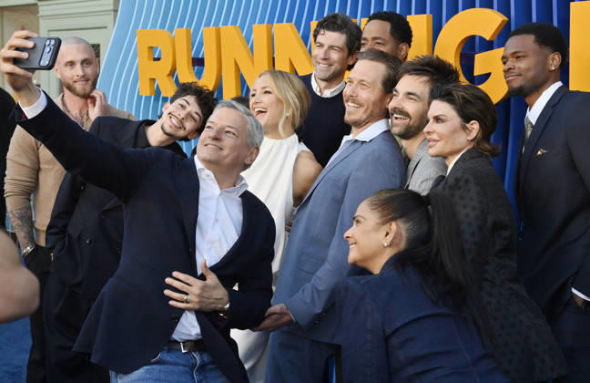 Ted Sarandos takes a selfie off cast members during the premiere of Netflix s Season 2 TV series sport comedy Running Point at the Egyptian Theatre in the Hollywood section of Los Angeles on Wednesday, April 15, 2026..Storyline: Isla Gordon, overlooked her whole life, is appointed President of the LA Waves basketball team, a family business, when her brother enters rehab. She aims to prove she is the right choice despite skepticism.  LAP2026041512 JIMxRUYMEN