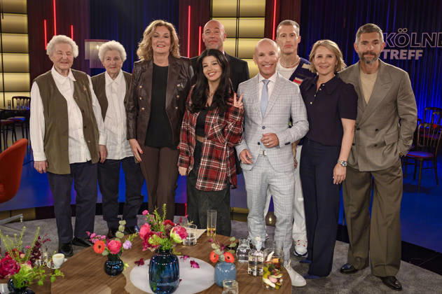 Annegret Miunske, Bärbel Sperling, Bettina Tietjen, Der Graf, Rosemondy, Michael Begasse, Benjamin von Stuckrad-Barre, Susanne Link und Micky Beisenherz bei der Aufzeichnung der WDR-Talkshow Kölner Treff im WDR Studio BS 3. Köln, 16.04.2026