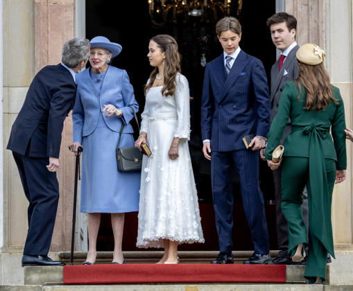 18-04-2026 Denmark Queen Margrethe and King Frederik and Queen Mary and Prince Christian and Princess Isabella attend the confirmation of Prince Vincent and Princess Josephine in Fredensborg Castle church in Denmark. Â  Copyright: xPPEx