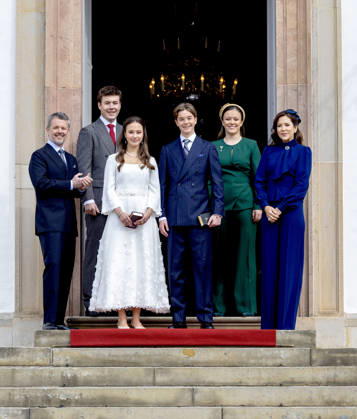 18-04-2026 Denmark King Frederik and Queen Mary and Prince Christian and Princess Isabella attend the confirmation of Prince Vincent and Princess Josephine in Fredensborg Castle church in Denmark. Â  Copyright: xPPEx