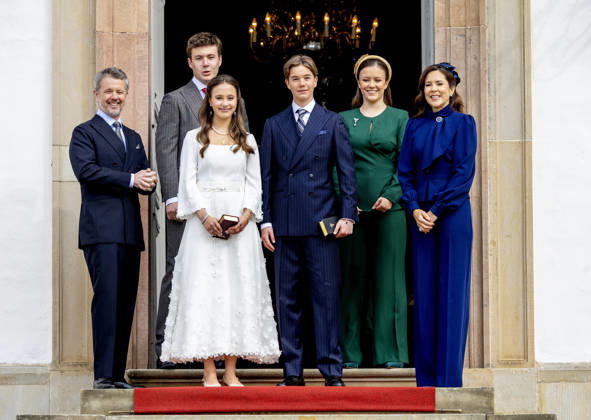 18-04-2026 Denmark King Frederik and Queen Mary and Prince Christian and Princess Isabella attend the confirmation of Prince Vincent and Princess Josephine in Fredensborg Castle church in Denmark. Â  Copyright: xPPEx