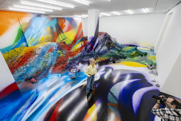 April 20, 2026, London, London, UK: LONDON, UK. German visual artist Katharina Grosse with her installation Ã¢â‚¬ËœUntitledÃ¢â‚¬â ¢, 2026, at a preview of Ã¢â‚¬ËœI Set Out, I Walked FastÃ¢â‚¬â ¢, her new exhibition at White Cube Bermondsey. The exhibition brings together new works made in her New Zealand studio alongside sculpture and large-scale works sprayed in situ including rarely seen canvases from the artistÃ¢â‚¬â ¢s personal archive. The show runs 22 April to 31 May 2026. London UK  - ZUMAl94_ 20260420_zaf_l94_013 Copyright: xStephenxChungx