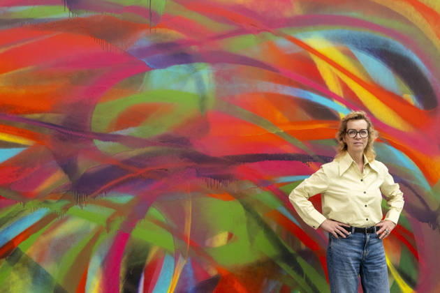 April 20, 2026, London, London, UK: LONDON, UK. German visual artist Katharina Grosse with Ã¢â‚¬ËœUntitledÃ¢â‚¬â ¢, 2024, at a preview of Ã¢â‚¬ËœI Set Out, I Walked FastÃ¢â‚¬â ¢, her new exhibition at White Cube Bermondsey. The exhibition brings together new works made in her New Zealand studio alongside sculpture and large-scale works sprayed in situ including rarely seen canvases from the artistÃ¢â‚¬â ¢s personal archive. The show runs 22 April to 31 May 2026. London UK  - ZUMAl94_ 20260420_zaf_l94_011 Copyright: xStephenxChungx
