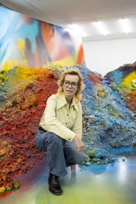 April 20, 2026, London, London, UK: LONDON, UK. German visual artist Katharina Grosse with her installation Ã¢â‚¬ËœUntitledÃ¢â‚¬â ¢, 2026, at a preview of Ã¢â‚¬ËœI Set Out, I Walked FastÃ¢â‚¬â ¢, her new exhibition at White Cube Bermondsey. The exhibition brings together new works made in her New Zealand studio alongside sculpture and large-scale works sprayed in situ including rarely seen canvases from the artistÃ¢â‚¬â ¢s personal archive. The show runs 22 April to 31 May 2026. London UK  - ZUMAl94_ 20260420_zaf_l94_012 Copyright: xStephenxChungx