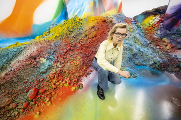 April 20, 2026, London, London, UK: LONDON, UK. German visual artist Katharina Grosse with her installation Ã¢â‚¬ËœUntitledÃ¢â‚¬â ¢, 2026, at a preview of Ã¢â‚¬ËœI Set Out, I Walked FastÃ¢â‚¬â ¢, her new exhibition at White Cube Bermondsey. The exhibition brings together new works made in her New Zealand studio alongside sculpture and large-scale works sprayed in situ including rarely seen canvases from the artistÃ¢â‚¬â ¢s personal archive. The show runs 22 April to 31 May 2026. London UK  - ZUMAl94_ 20260420_zaf_l94_007 Copyright: xStephenxChungx