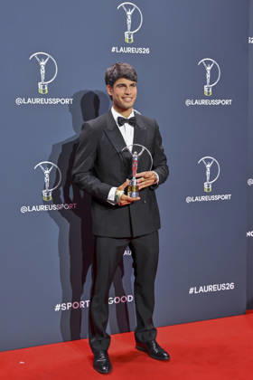 April 20, 2026, Madrid, Madrid, Spain: CARLOS ALCARAZ is the Laureus World Sportsman of the Year poses at the Laureus World Sports Awards Madrid 2026 at GaleroÂ¼Ã‚Â­a de Cristal on April 20, 2026 in Madrid, Spain. Madrid Spain  - ZUMAc312 20260420_zsp_c312_190 Copyright: xOscarxManuelxSanchezx