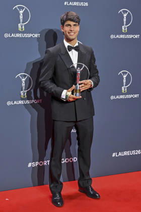 April 20, 2026, Madrid, Madrid, Spain: CARLOS ALCARAZ is the Laureus World Sportsman of the Year poses at the Laureus World Sports Awards Madrid 2026 at GaleroÂ¼Ã‚Â­a de Cristal on April 20, 2026 in Madrid, Spain. Madrid Spain  - ZUMAc312 20260420_zsp_c312_185 Copyright: xOscarxManuelxSanchezx