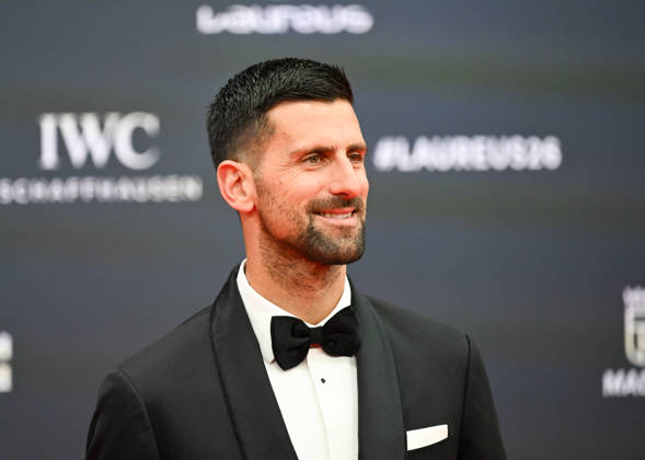 (260421) -- MADRID, April 21, 2026 -- Novak Djokovic poses on the red carpet before the 2026 Laureus World Sports Awards ceremony in Madrid, Spain, April 20, 2026. ) (SP)SPAIN-MADRID-LAUREUS WORLD SPORTS AWARDS-CEROMONY ChengxMin 