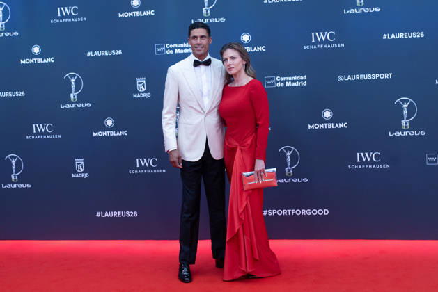 April 20, 2026, Madrid, Spain: Former footballer Raphael Varane poses with partner Camille Tytgat attends the Laureus World Sports Awards Madrid 2026 Madrid Spain - ZUMAs197 20260420_aaa_s197_276 Copyright: xDavidxCanalesx