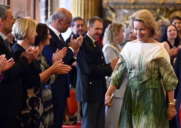 Queen Mathilde of Belgium pictured during the Queen Mathilde Fund (FRM - KMF) Award ceremony, on Tuesday 21 April 2026, at the Royal Palace in Brussels. Every year, the Queen Mathilde Fund supports inspiring initiatives aimed at helping vulnerable children and young people build their lives and look toward the future.  ERICxLALMAND 171542138