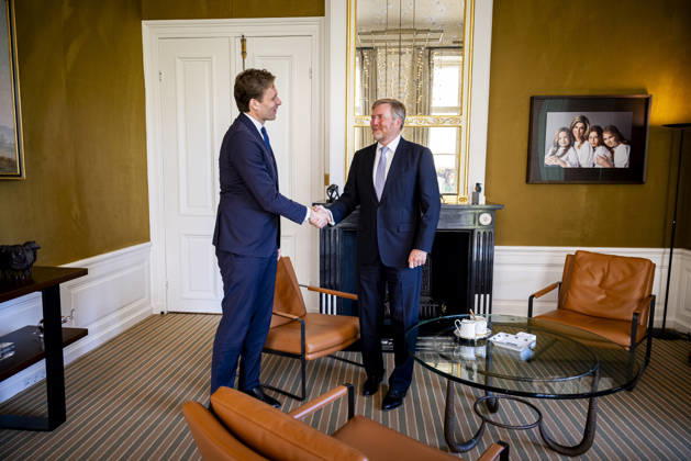 21-04-2026 Palace King Willem-Alexander during a meeting with Minister Vincent Karremans van Infrastructuur en Waterstaatat palace Huis ten Bosch in The Hague. Â  Copyright: xPPEx