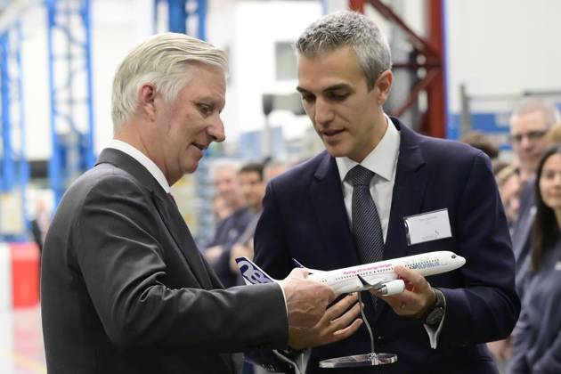 Interregional Royal Visit to WalloniaFlanders 2026 GOSSELIES, BELGIUM - APRIL 21: King Philippe of Belgium pictured visiting Sonaca with Yves Delatte (CEO) during the first Interregional Royal Visit to WalloniaFlanders on April 21, 2026 in Gosselies, Belgium, 21 04 2026 Gosselies Belgium  Copyright: xPhilipxReynaersx