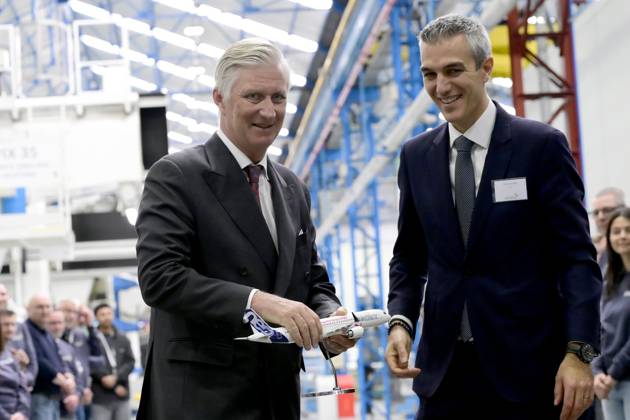 Interregional Royal Visit to WalloniaFlanders 2026 GOSSELIES, BELGIUM - APRIL 21: King Philippe of Belgium pictured visiting Sonaca with Yves Delatte (CEO) during the first Interregional Royal Visit to WalloniaFlanders on April 21, 2026 in Gosselies, Belgium, 21 04 2026 Gosselies Belgium  Copyright: xPhilipxReynaersx