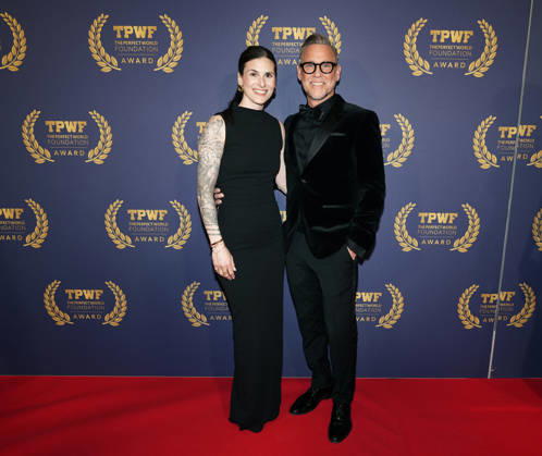GÖTEBORG, SWEDEN 20260421 Jolanda Sintridou Billgren and Johan Billgren arrive at The Perfect World Foundation Award gala at the Stock Exchange in Gothenburg GÖTEBORG SWEDEN x9200x  Copyright: xBjörnxLarssonxRosvall TTx THE PERFECT WORLD FOUNDATION AWARD 2026 LjCBoZKBw44