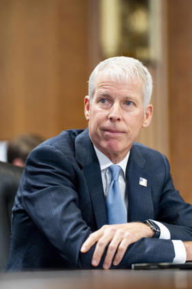 Secretary of Energy Chris Wright looks on during a Senate Energy and Natural Resources Committee hearing on the Department of Energy s budget request for fiscal year 2027 in the Dirksen Senate Office Building near the U.S. Capitol in Washington, DC on Tuesday, April 21, 2026. Wright has warned that gas prices may not drop below $3 until next year, which the Trump Administration claims is totally wrong.  WAP20260421318 BONNIExCASH