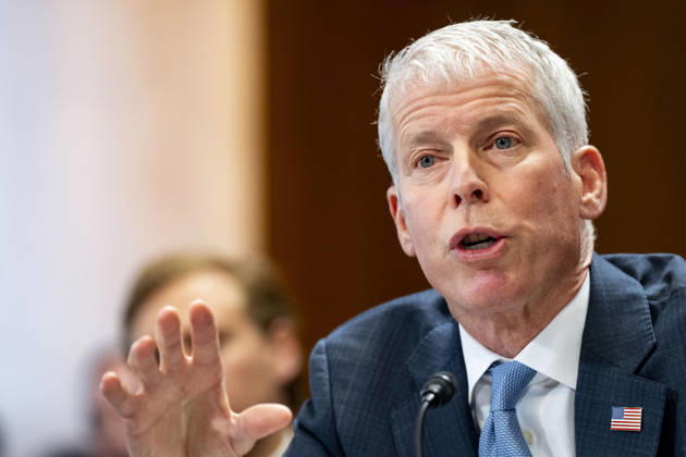 Secretary of Energy Chris Wright speaks during a Senate Energy and Natural Resources Committee hearing on the Department of Energy s budget request for fiscal year 2027 in the Dirksen Senate Office Building near the U.S. Capitol in Washington, DC on Tuesday, April 21, 2026. Wright has warned that gas prices may not drop below $3 until next year, which the Trump Administration claims is totally wrong.  WAP20260421324 BONNIExCASH