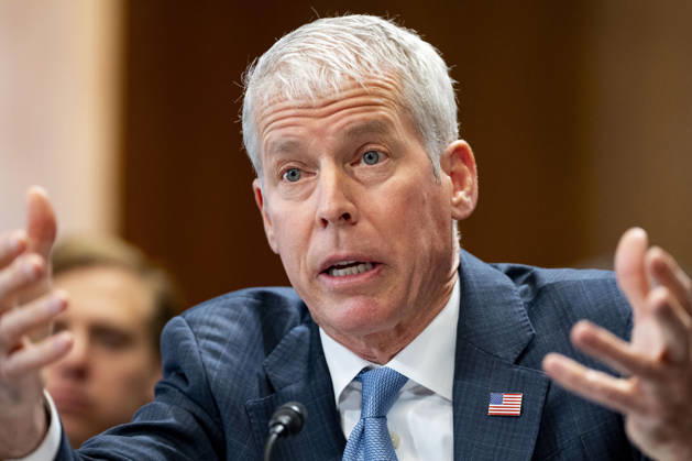 Secretary of Energy Chris Wright speaks during a Senate Energy and Natural Resources Committee hearing on the Department of Energy s budget request for fiscal year 2027 in the Dirksen Senate Office Building near the U.S. Capitol in Washington, DC on Tuesday, April 21, 2026. Wright has warned that gas prices may not drop below $3 until next year, which the Trump Administration claims is totally wrong.  WAP20260421326 BONNIExCASH