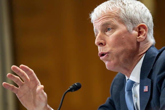 Secretary of Energy Chris Wright speaks during a Senate Energy and Natural Resources Committee hearing on the Department of Energy s budget request for fiscal year 2027 in the Dirksen Senate Office Building near the U.S. Capitol in Washington, DC on Tuesday, April 21, 2026. Wright has warned that gas prices may not drop below $3 until next year, which the Trump Administration claims is totally wrong.  WAP20260421327 BONNIExCASH