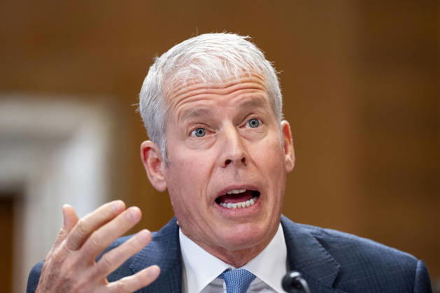 Secretary of Energy Chris Wright speaks during a Senate Energy and Natural Resources Committee hearing on the Department of Energy s budget request for fiscal year 2027 in the Dirksen Senate Office Building near the U.S. Capitol in Washington, DC on Tuesday, April 21, 2026. Wright has warned that gas prices may not drop below $3 until next year, which the Trump Administration claims is totally wrong.  WAP20260421303 BONNIExCASH