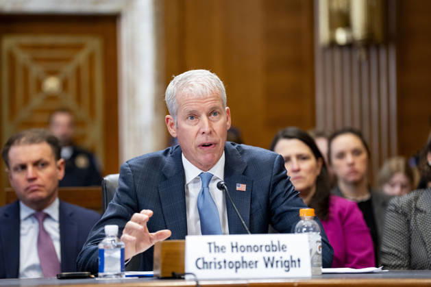 Secretary of Energy Chris Wright speaks during a Senate Energy and Natural Resources Committee hearing on the Department of Energy s budget request for fiscal year 2027 in the Dirksen Senate Office Building near the U.S. Capitol in Washington, DC on Tuesday, April 21, 2026. Wright has warned that gas prices may not drop below $3 until next year, which the Trump Administration claims is totally wrong.  WAP20260421308 BONNIExCASH