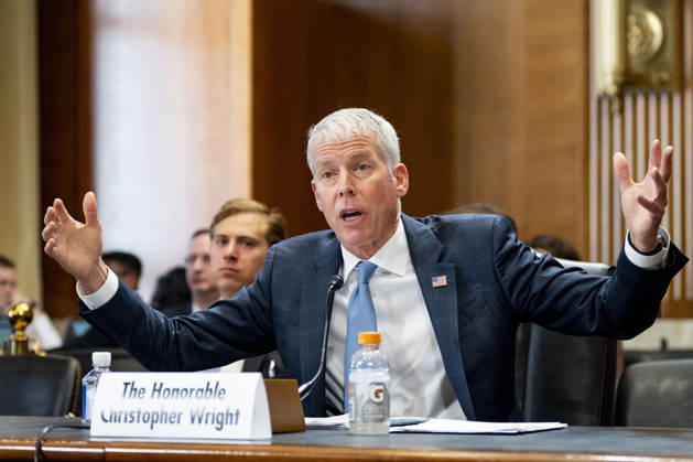 Secretary of Energy Chris Wright speaks during a Senate Energy and Natural Resources Committee hearing on the Department of Energy s budget request for fiscal year 2027 in the Dirksen Senate Office Building near the U.S. Capitol in Washington, DC on Tuesday, April 21, 2026. Wright has warned that gas prices may not drop below $3 until next year, which the Trump Administration claims is totally wrong.  WAP20260421325 BONNIExCASH