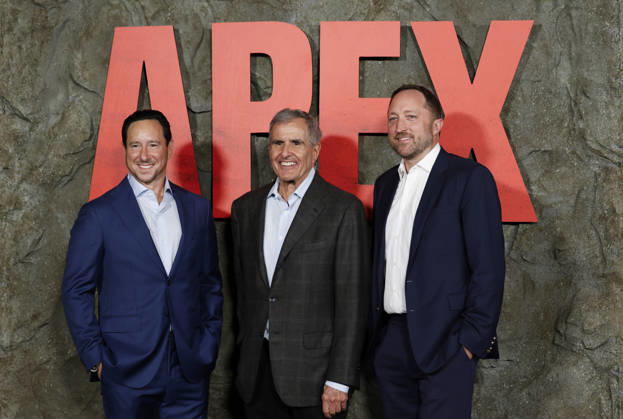 David Ready, Peter Chernin and Scott Manson arrive on the red carpet at Netflix s APEX New York Premiere at The Paris Theater on Wednesday, April 22, 2026 in New York City.  NYP20260422222 JohnxAngelillo