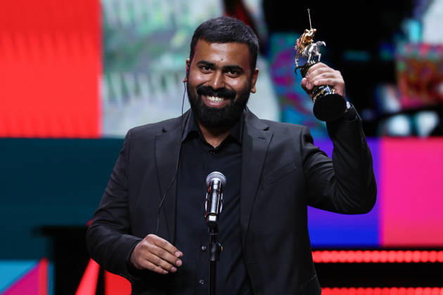 RUSSIA, MOSCOW - APRIL 23, 2026: Indian film director Fazil Razak receives the Golden St George for the film Desire during the closing ceremony of the 48th Moscow International Film Festival at the Rossiya Theatre. Sergei Bulkin TASS  91616809