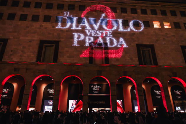 Milan, The Italian premiere of the film The Devil Wears Prada 2 at La Rinascente. Pictured: Projections on the façade of La Rinascente.  Copyright: xAlessandroxBremecx xipa-agency.netx xx IPA_Agency_IPA74184702