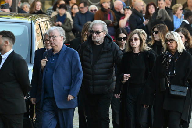 Nathalie Baye Funeral - Paris Dominique Besnehard and Eddy Mitchell attending the funeral of French actress Nathalie Baye at Saint Sulpice Church, in Paris, France on April 24, 2026. Photo by Lionel Urman ABACAPRESS.COM Paris Ile-de-France France  Copyright: xUrmanxLionel ABACAx