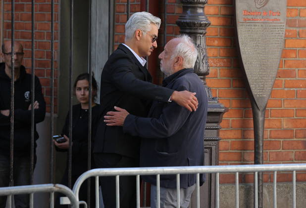 Nadia Fares Funeral - Paris Francois Vincentelli And Francois Berleand at the funeral ceremony of French actress Nadia Fares at the Saint-Jean de Montmartre church in Paris on April 24, 2026. Nadia Fares died on April 17, 2026, aged 57, after being found unconscious in a swimming pool in Paris and several days in a coma. Photo by Nasser Berzane ABACAPRESS.COM Paris France  Copyright: xBerzanexNasser ABACAx