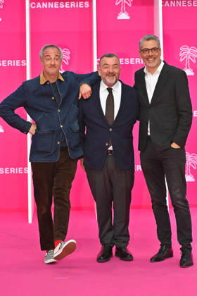 Pink Carpet - The 9th Canneseries International Festival - Day 2. FC CANNES, FRANCE - APRIL 24 Managing Director of Canneseries, Benoit Louvet, Gérald-Brice Viret and Laetitia Recayte attends Day Two of the 9th Canneseries International Festival on April 24, 2026 in Cannes, France. Photo by Franck Castel ABACAPRESS.COM Cannes France  Copyright: xCastelxFranck ABACAx