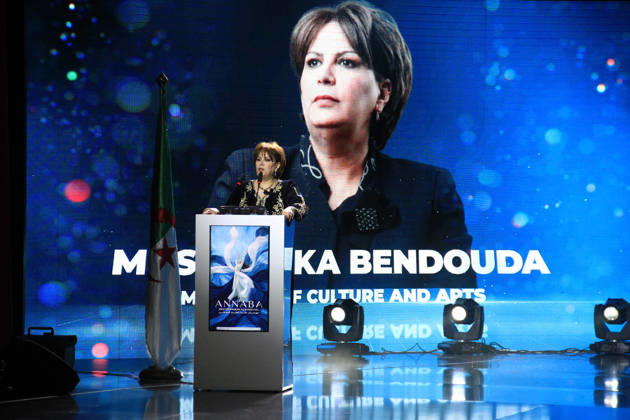 6th edition of the Annaba Mediterranean Film Festival Algerian Culture Minister Malika Bendouda, at the 6th edition of the Annaba Mediterranean Film Festival, which runs until April 30, to the screening of 55 films from 20 countries around the Mediterranean, and will be distinguished by the premiere screening of 13 foreign films and 53 Algerian films, Annaba in Algeria on April 24, 2026 Photo By Mohamed Ali APP Annaba Algeria Copyright: xAlgÃ riexPressexPhotosxAPPxMohamedxAlix xAPPx IMG_9711.jpeg