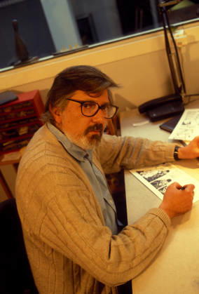 Portrait of Jacques Tardi (illustrator) at his place in the 90s Lionel Derimais opale.photo RECORD DATE NOT STATED