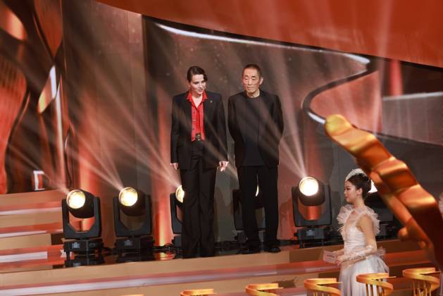 BEIJING, CHINA - APRIL 25: French actress Juliette Binoche and director Zhang Yimou stand on the stage at the closing ceremony of the 16th Beijing International Film Festival on April 25, 2026 in Beijing, China.  Copyright: xVCGx 111637274678