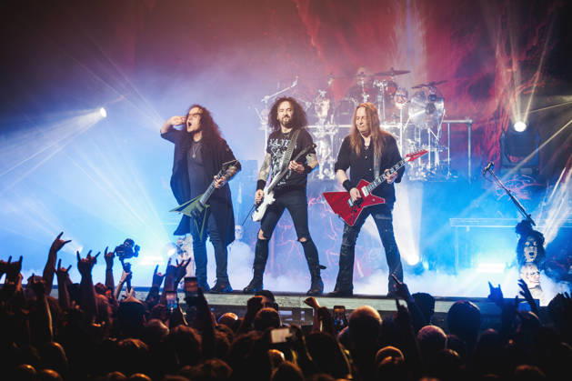 Kreator live in Copenhagen, Denmark Copenhagen, Denmark. 25th, April 2026. The German thrash metal band Kreator performs a live concert at Poolen in Copenhagen. Here vocalist Miland Petrozza (L) is seen live on stage with bass player Frederic Leclercq and guitarist Sami Yli-Sirnio (R) Denmark, Copenhagen  Copyright: xGonzalesxPhoto ChristianxHjorthx
