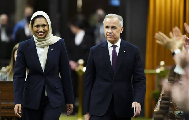 April 27, 2026, Ottawa, On, CAN: Prime Minister Mark Carney introduce new member of Parliament Doly Begumon to the House of Commons on Parliament Hill in Ottawa on Monday, April 27, 2026. Ottawa CAN  - ZUMAc35_ 20260427_zaf_c35_034 Copyright: xSeanxKilpatrickx