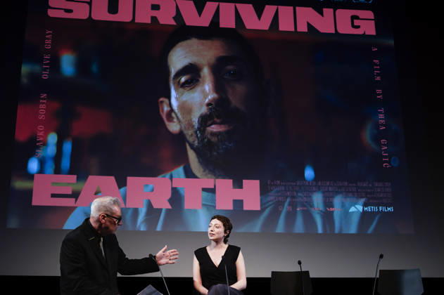 Mark Kermod und Thea Gajic in der Talkshow Mark Kermode Live in 3D im BFI Southbank. London, 27.04.2026