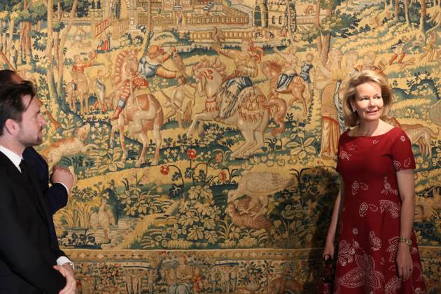 Queen Mathilde of Belgium pictured during a royal visit to the exhibition Mary of Hungary: Art and Power during the Renaissance , at the Mariemont Estate and Royal Museum, in Morlanwelz, on Tuesday 28 April 2026.  VIRGINIExLEFOUR 172256405