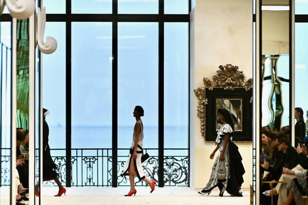 Chanel Cruise 2026 27 - Runway A model walks the runway at the Chanel Cruise 2026-2027 fashion show at Casino Municipal in Biarritz, France on April 28, 2026. Photo by Franck Castel ABACAPRESS.COM Biarritz France  Copyright: xCastelxFranck ABACAx