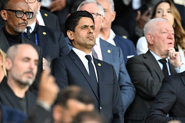 UEFA Champions League - Celebrities in the stands Nasser al-Khelaifi during the UEFA Champions League semi-final first leg football match between Paris Saint-Germain (PSG) and Bayern Munich at the Parc des Princes in Paris on April 28, 2026. Photo by Alexis Jumeau ABACAPRESS.COM  Copyright: xJumeauxAlexis ABACAx